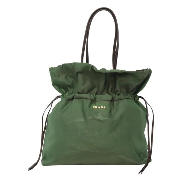 PRADA Shoulder Bag Nylon Green Gold Auth 118291 - Picture 1 of 15